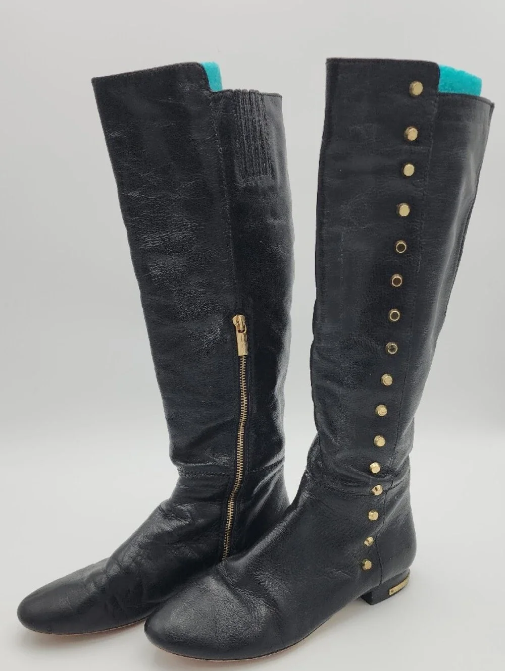 Michael Kors Black Leather Over-the-Knee Boots with Gold Studs